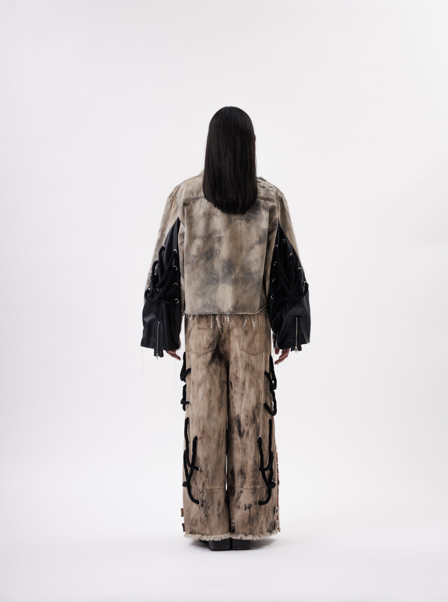 BIG ROPE LEATHER MIX DENIM JACKET