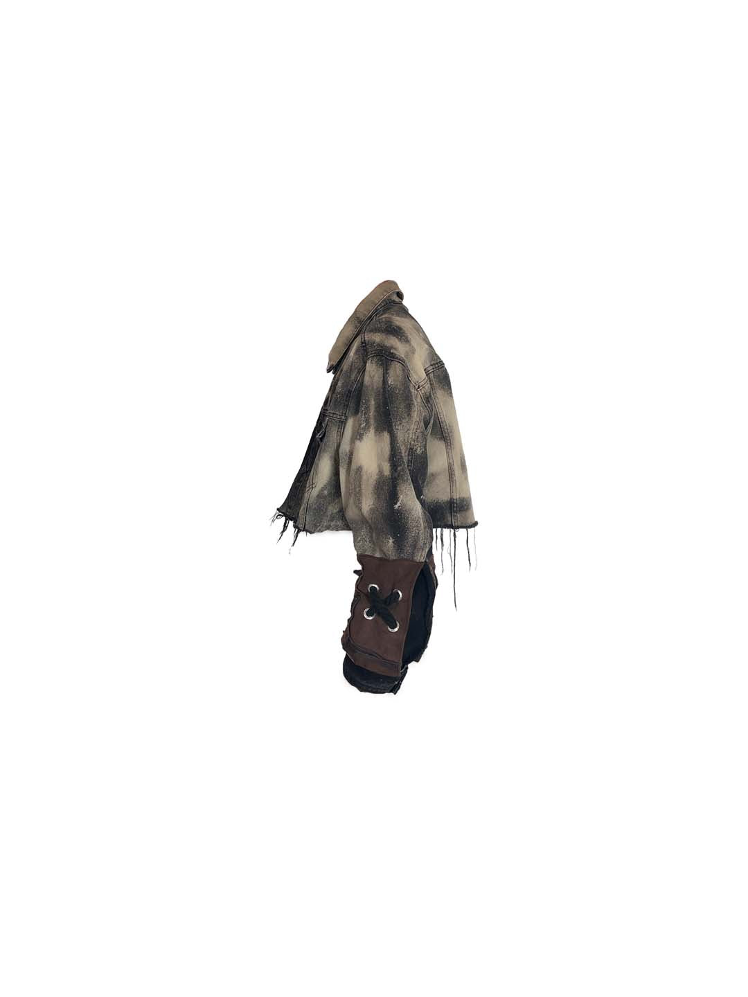ARMS OPEN LEATHER MIX DENIM JACKET