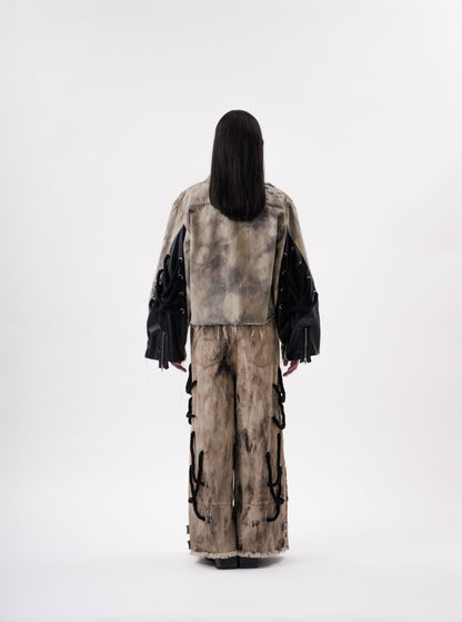 BIG ROPE LEATHER MIX DENIM JACKET