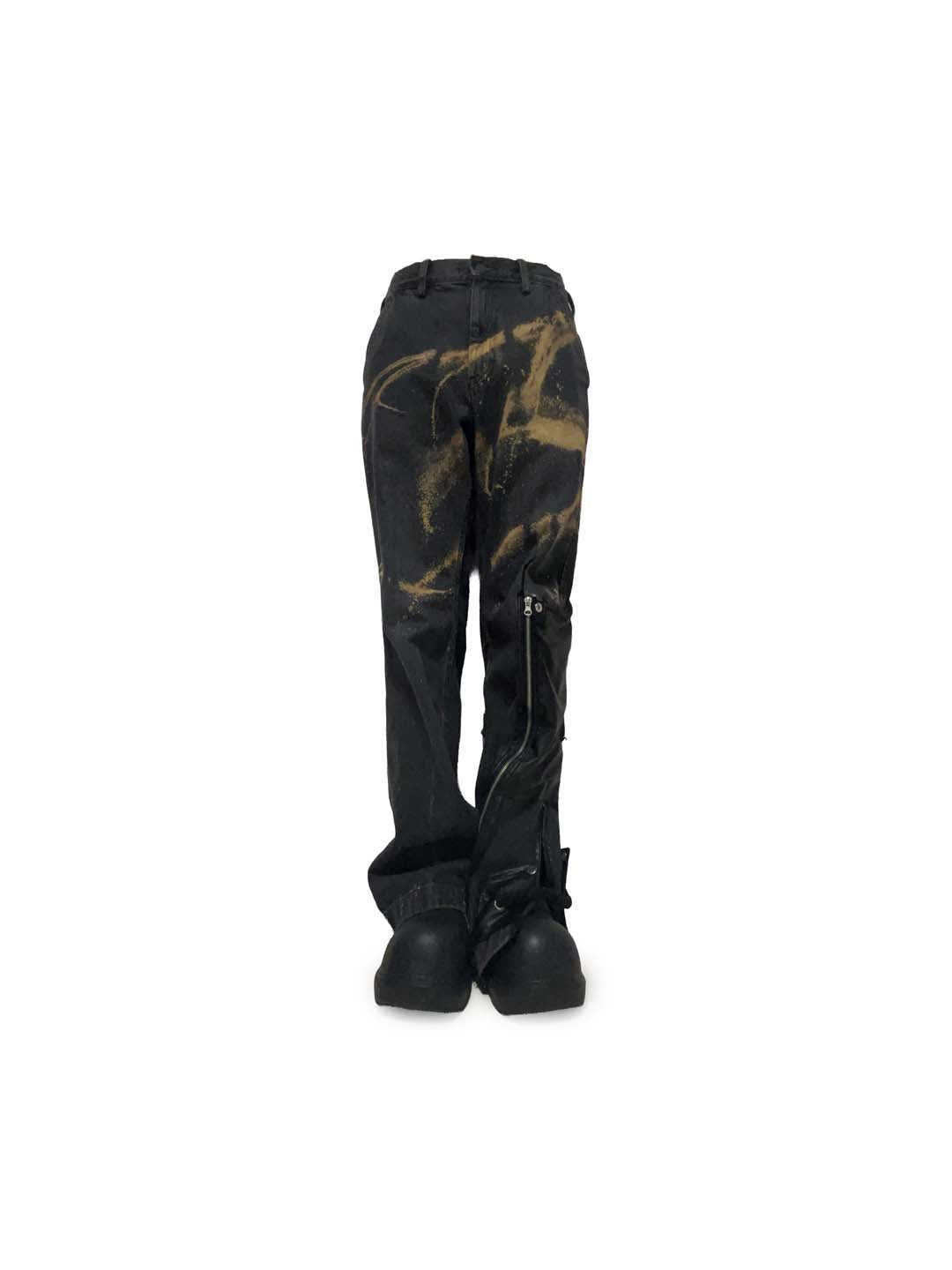 LEATHER MIX FLARE DENIM