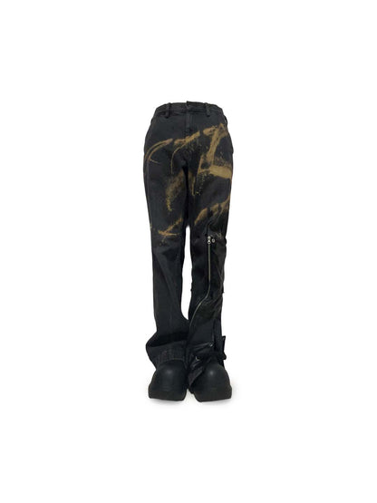 LEATHER MIX FLARE DENIM