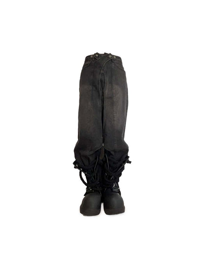 HIGH-CUT LIKE LEATHER MIX DENIM