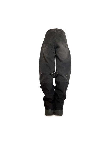 HIGH-CUT LIKE LEATHER MIX DENIM