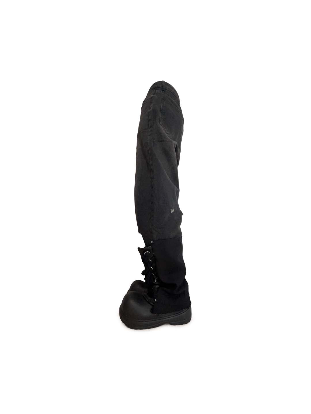 HIGH-CUT LIKE LEATHER MIX DENIM