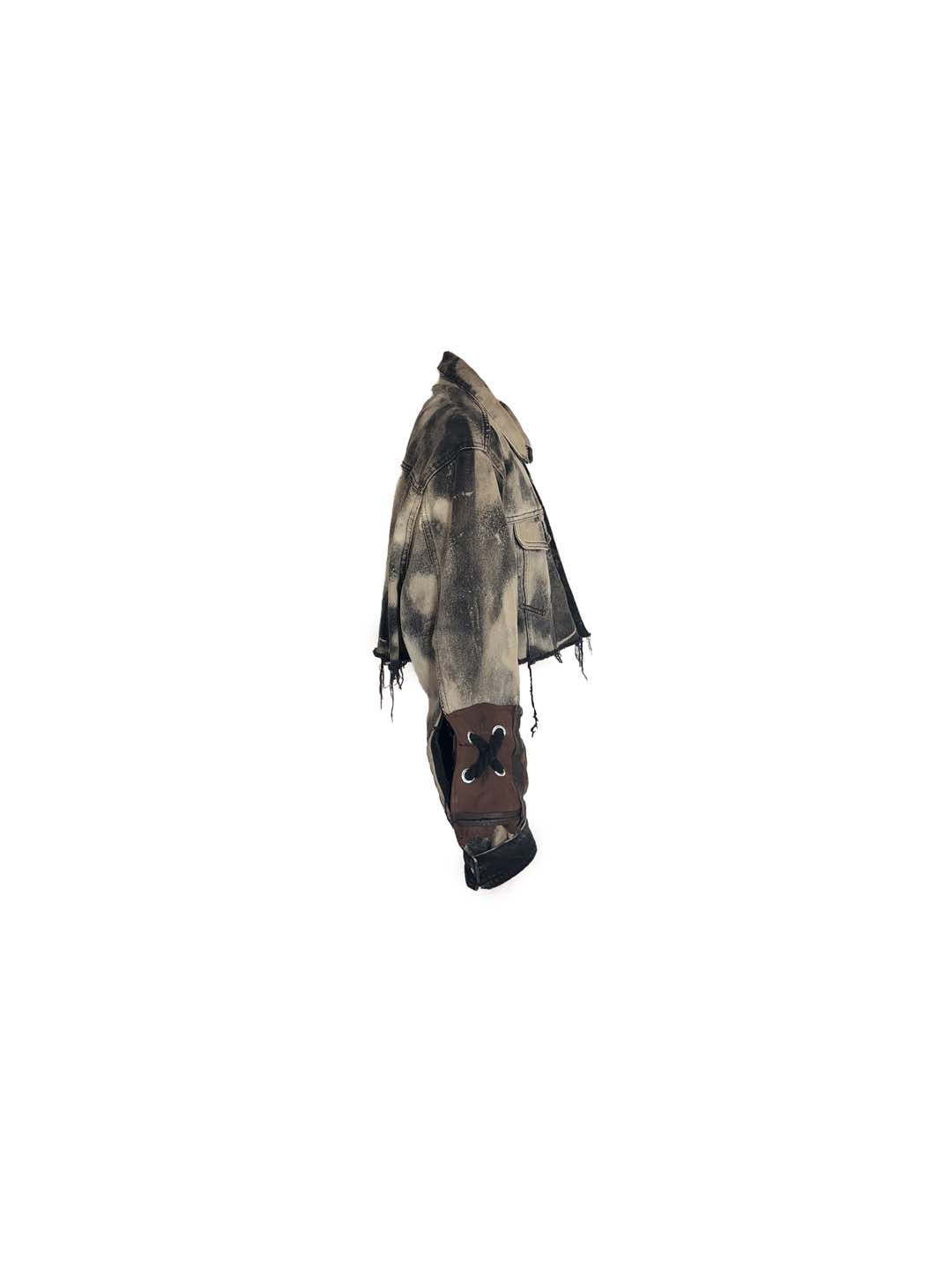 ARMS OPEN LEATHER MIX DENIM JACKET