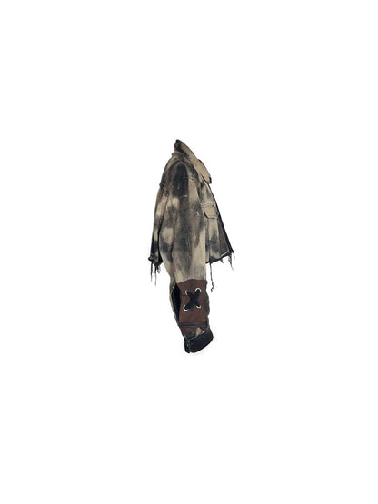 ARMS OPEN LEATHER MIX DENIM JACKET