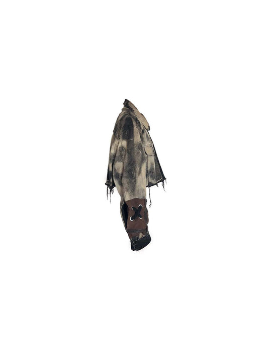 ARMS OPEN LEATHER MIX DENIM JACKET