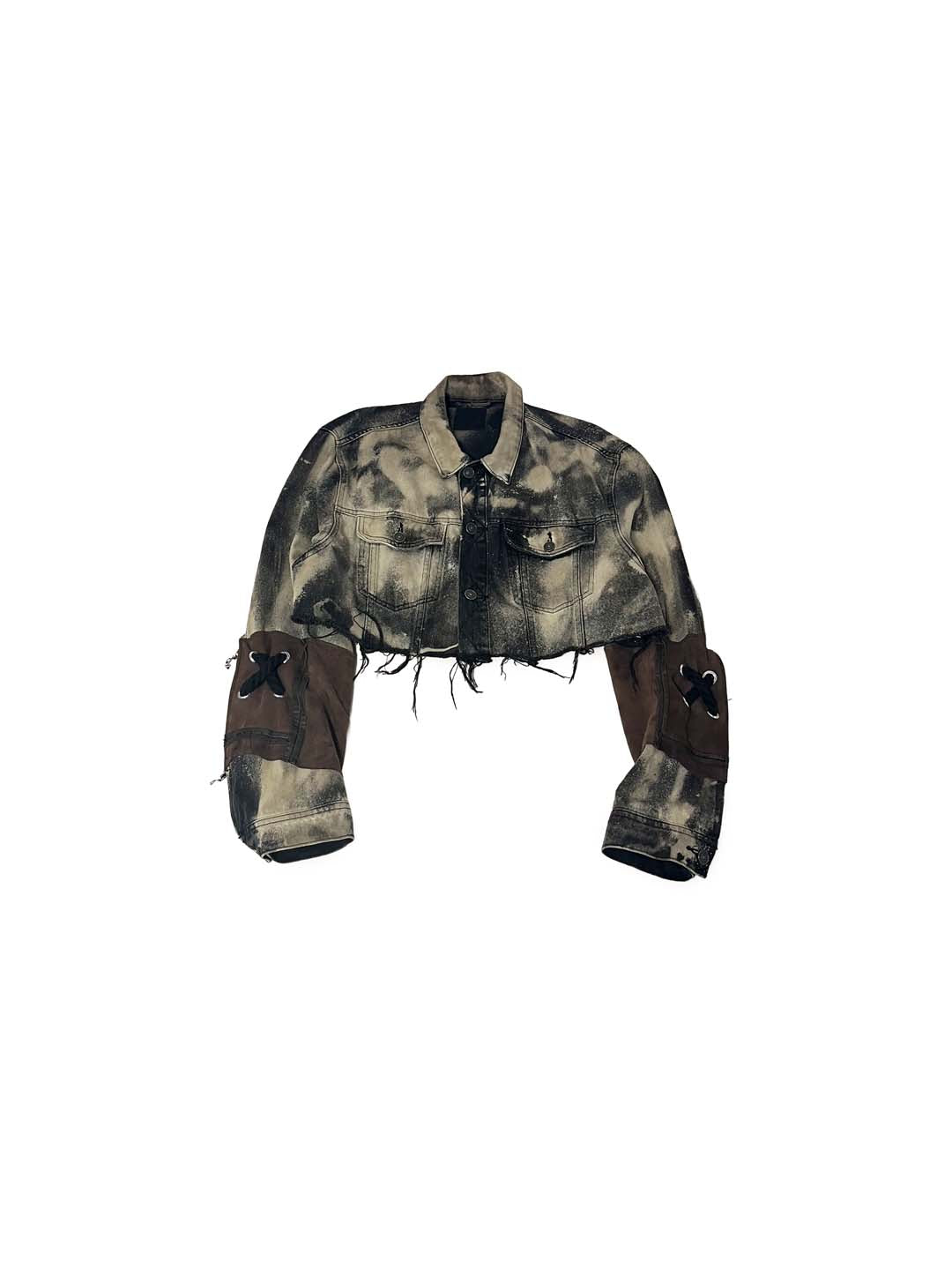 ARMS OPEN LEATHER MIX DENIM JACKET