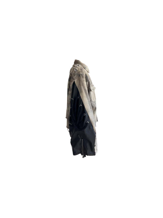 BIG ROPE LEATHER MIX DENIM JACKET