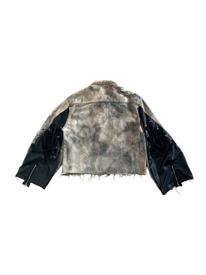 BIG ROPE LEATHER MIX DENIM JACKET