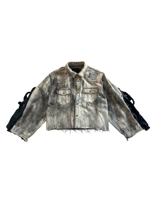 BIG ROPE LEATHER MIX DENIM JACKET